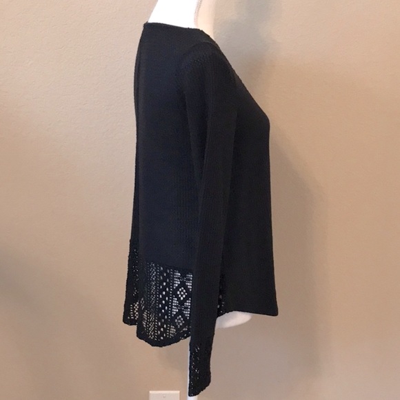 LUCKY BRAND Black Waffle Long Sleeve Top with Lace Size XS - Picture 5 of 16